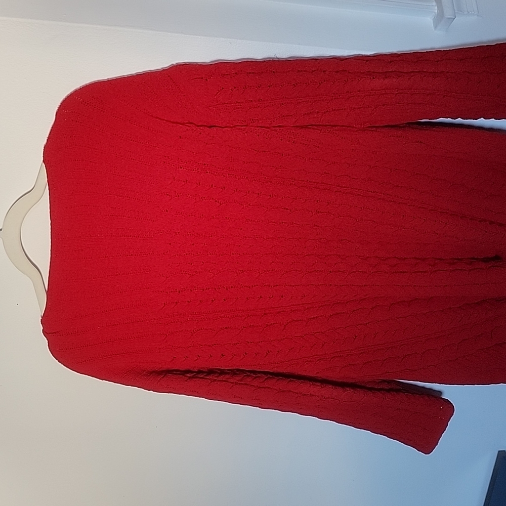 J. JILL red cable knit sweater size large - Picture 5 of 6